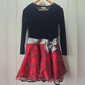 Bonnie Jean Girls Black Velvet And‎ Red Plaid Holiday Dress Christmas Winter 14
